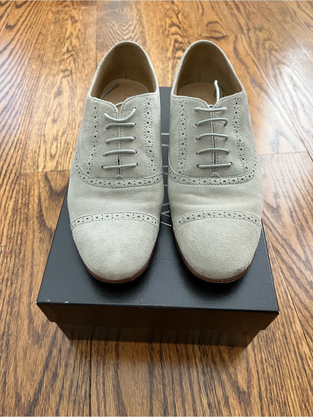 J. Crew Suede Cap-Toe Oxfords in Light Gray